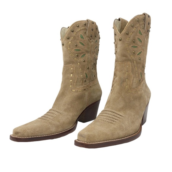 Cole Haan Tan Suede‎ Square Toe Cowboy Boots - Picture 2 of 11